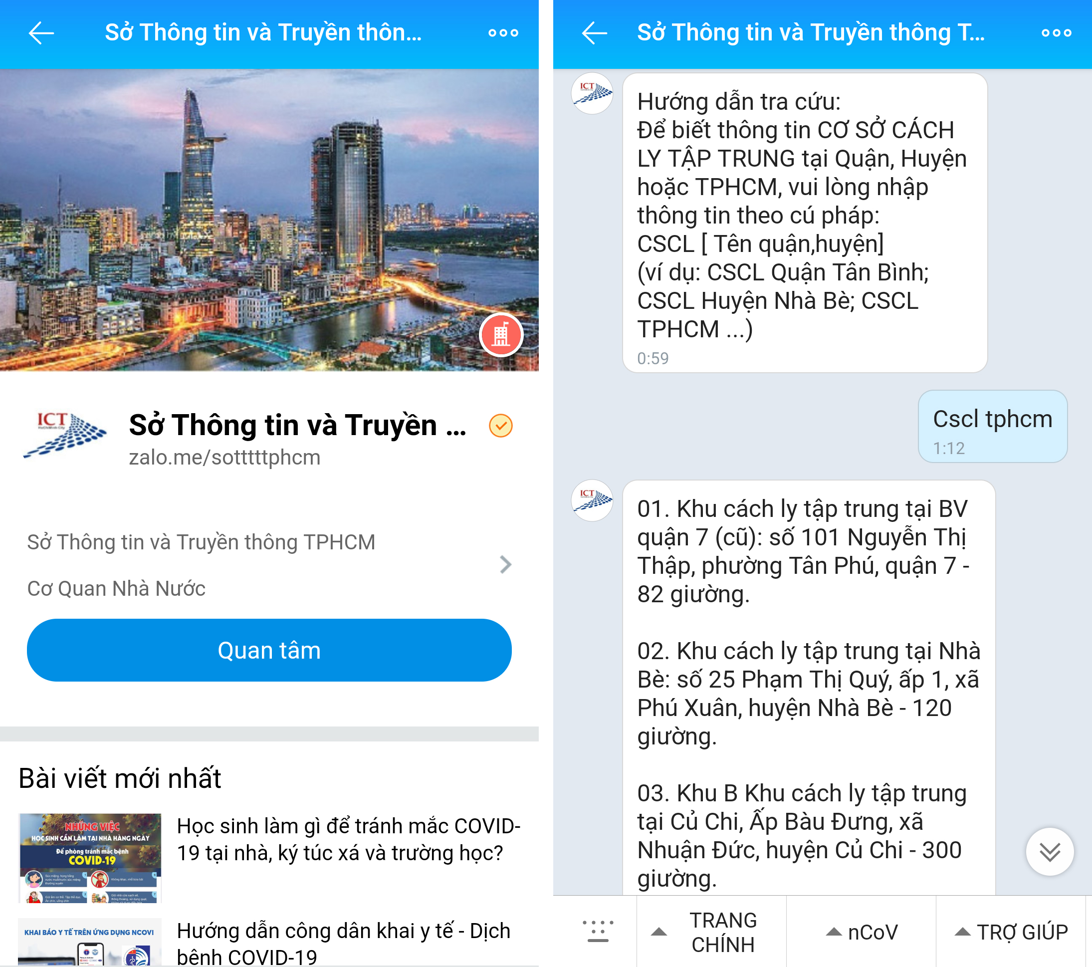 Người dân có thể theo dõi thông tin chính thống về dịch Covid-19 trên Zalo